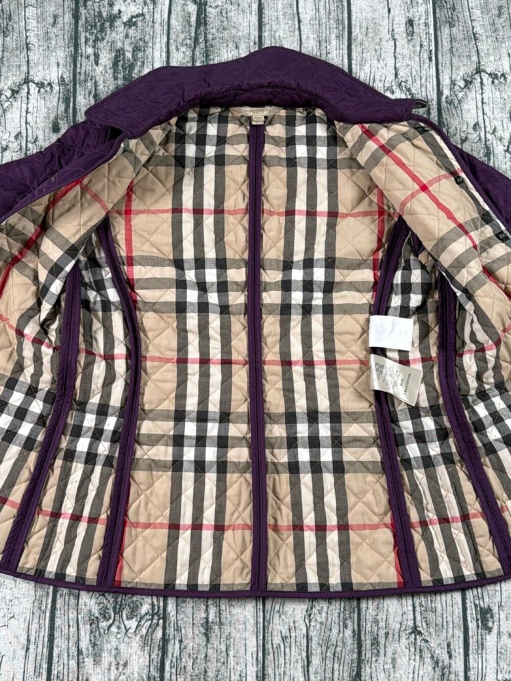 Burberry Brit Quilted Jacket Women's S Purple Nova Check Lining Button Front